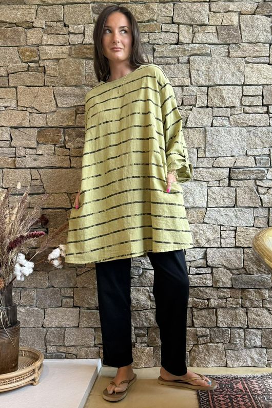 Porto Button Back Breton Tunic Soft Olive 